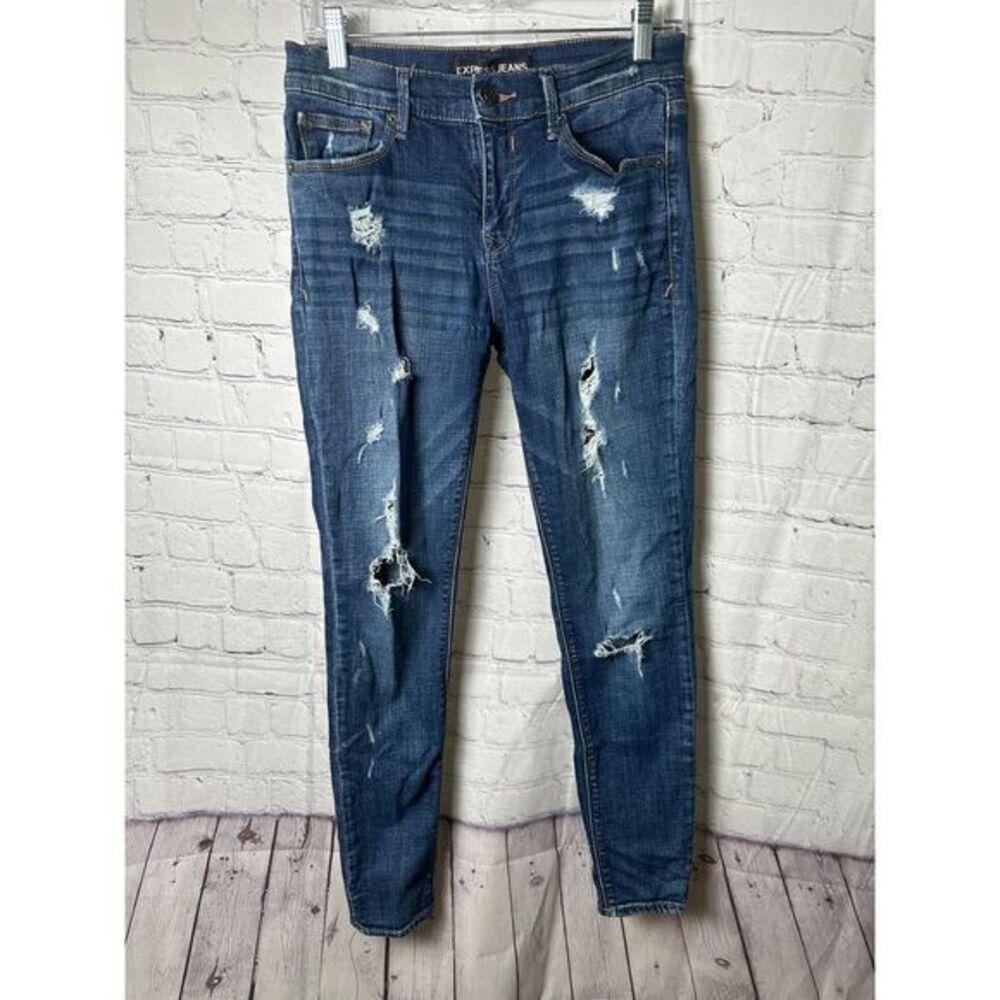 Express Jeans Distressed‎ Denim Blue  Leggings Ripped Casual Trendy